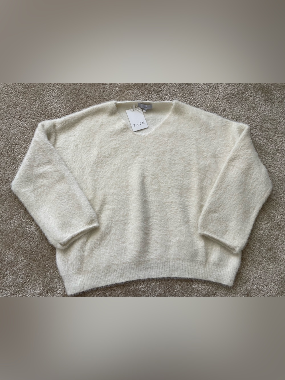 NWT Fate Off White Fuzzy Vneck Sweater Womens Size Small / Medium